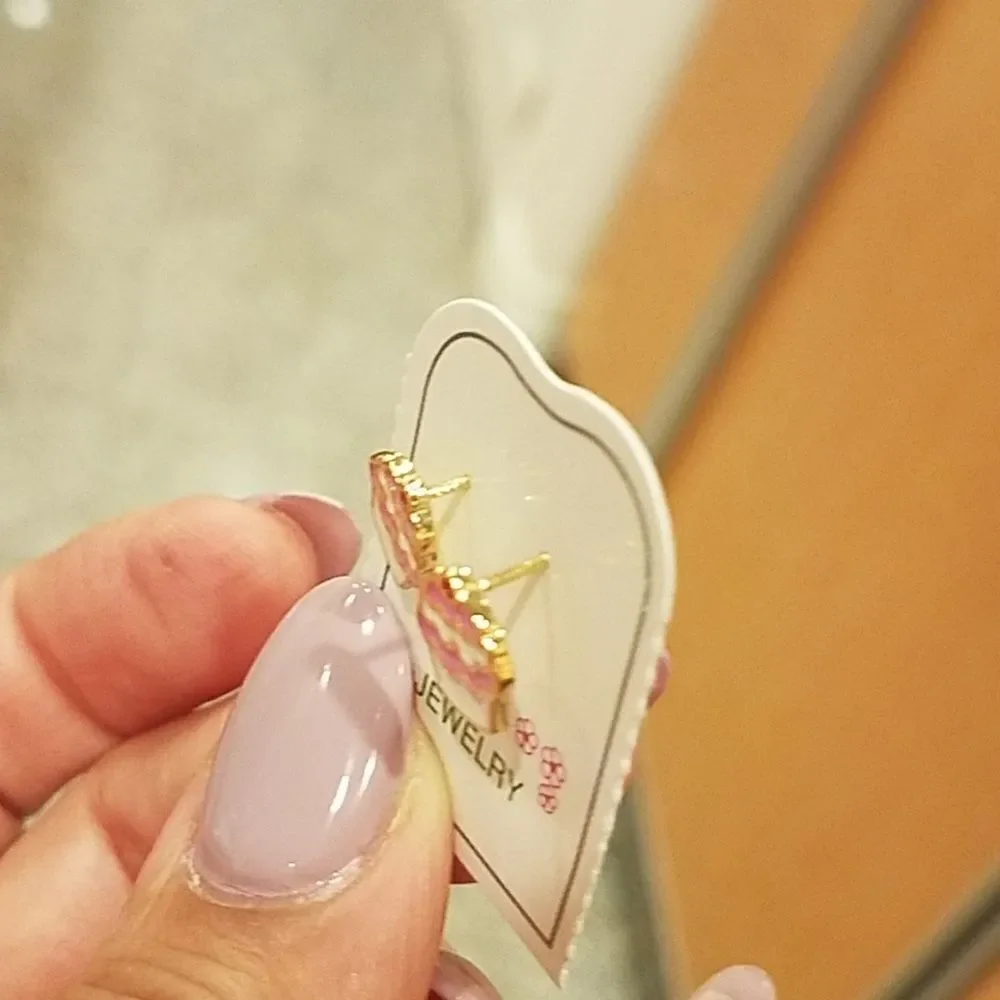 14k gold plated Brass Enamel Pink Cupcake Earring